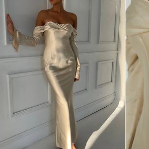 Meshki GISELLE Off Shoulder Cowl Neck Maxi Dress - Gold